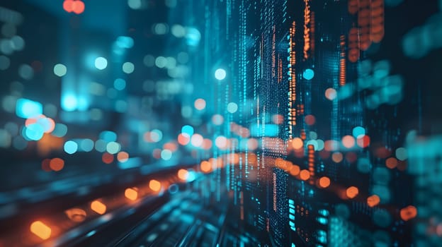 Dynamic Finance Flow, Double Exposure of Data and Technology background. Neural network generated image. Not based on any actual scene or pattern.
