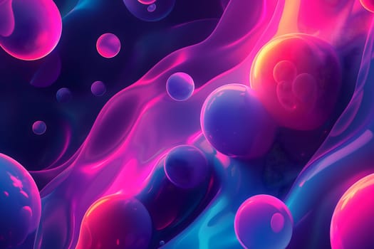 Abstract pink and cyan bubble shapes background and wallpaper. Neural network generated in January 2024. Not based on any actual scene or pattern.