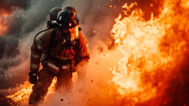 A fireman dressed in helmet and protective suit . AI generated