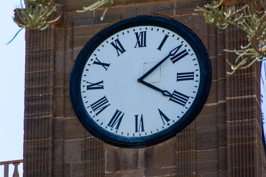 Church tower clock in the town of Galdar, Spain