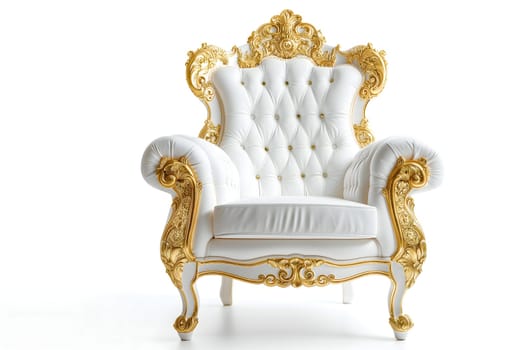 White leather capitonner technique armchair on white background. Digitally generated image. Not based on any actual person, scene or pattern.