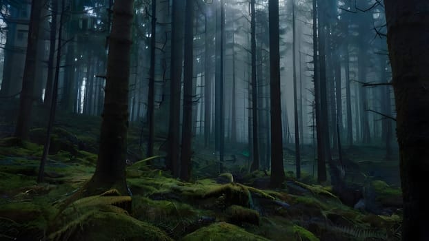 View of the mystical cinematic forest