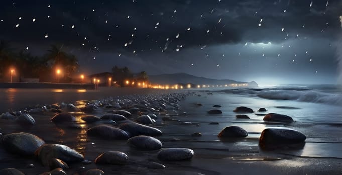 Raining at the beach at night