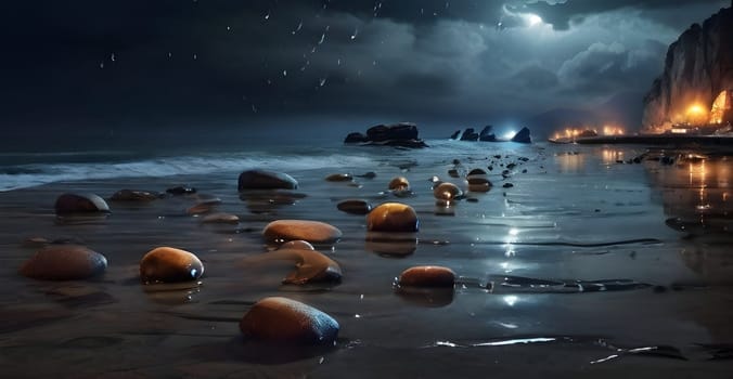 Raining at the beach at night