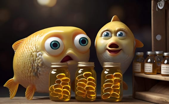 Selling the fish oil at market. Conceptual art