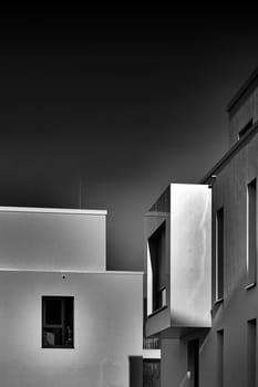 futuristic depiction of a modern residential building in black and white in the Buckau district of Magdeburg in Germany