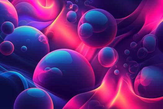 Abstract pink and cyan bubble shapes background and wallpaper. Neural network generated in January 2024. Not based on any actual scene or pattern.