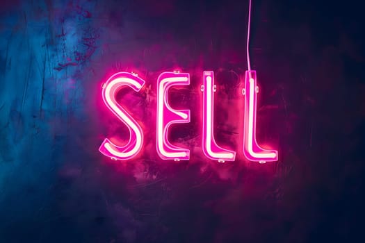 Neon inscription word sell. Neural network generated image. Not based on any actual scene or pattern.