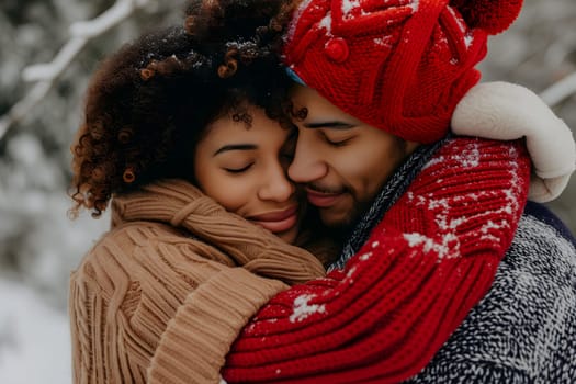 Heterosexual couple hugging at valentines day. Closeup portrait. Neural network generated image. Not based on any actual person or scene.