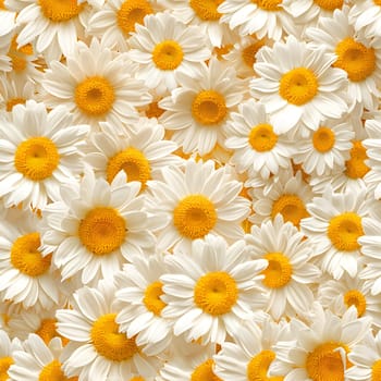 A Lot Of White Yellow Daisies or chamomile flowers - for full-frame background and seamless texture. Neural network generated image. Not based on any actual scene or pattern.