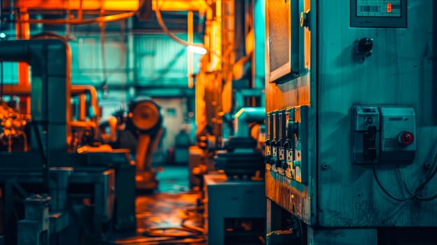 Old  machinery inside an abandoned factory. AI generated