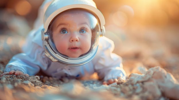 Astronaut Baby Playing on Beach