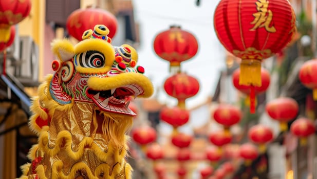 Vibrant Chinese Lion Dance During New Year Festival