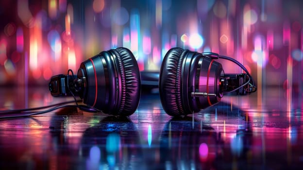 DJ Headphones Illuminated by Colorful Bokeh Lights