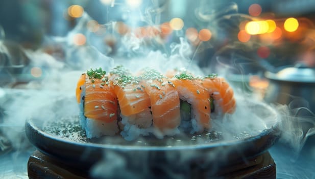 Closeup of Sushi Plate in Elegant Restaurant