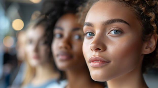 Portrait of young African American woman in cafe with friends