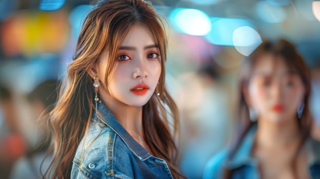 Asian Woman in Vibrant City Night