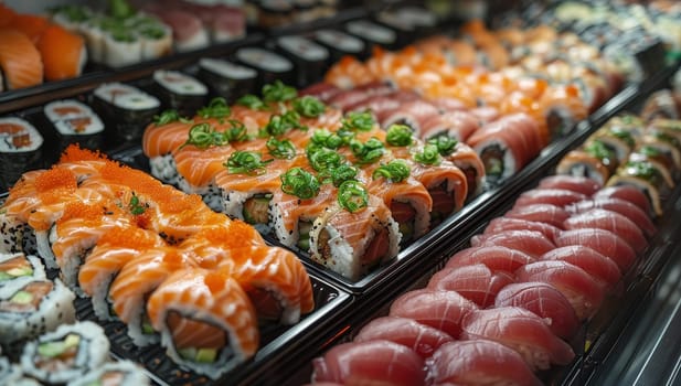 Vibrant sushi set displayed in Japanese restaurant