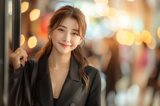 Asian woman in stylish attire at shopping mall