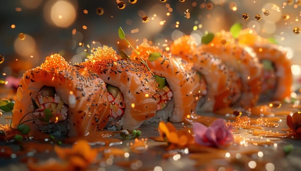 Sushi roll with salmon and caviar