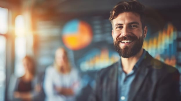 Smiling Businessman Leading Office Meeting