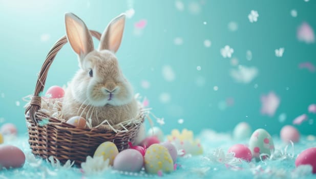 Enchanting Easter Bunny with Colorful Eggs in a Basket
