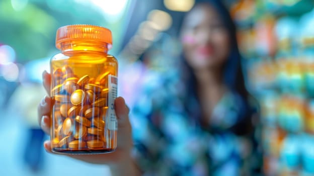 Woman Holding Pill Bottle in Store
