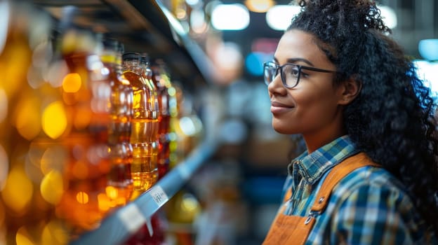 African American Woman Shopping for Sunflower Oil