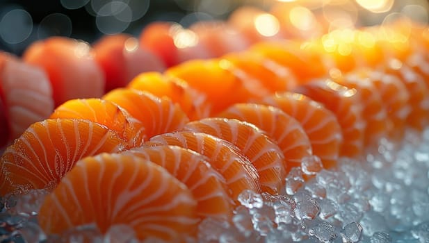 Close up of Various Sashimi Slices on Ice