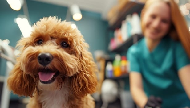 Cheerful Dog Receiving Professional Grooming