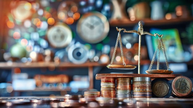 Balanced Scales and Bitcoins on Office Table