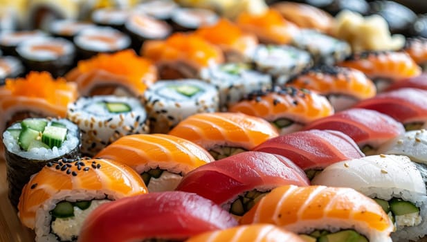 Closeup view of assorted sushi set