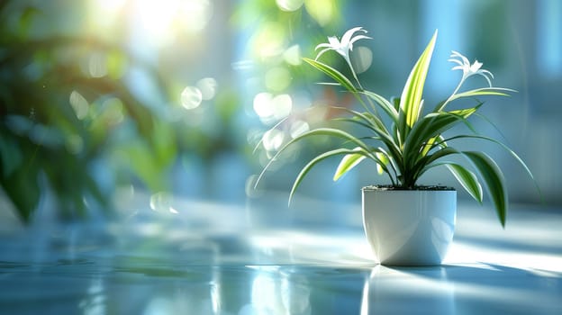 Sunlit Green Plant in White Pot Indoors