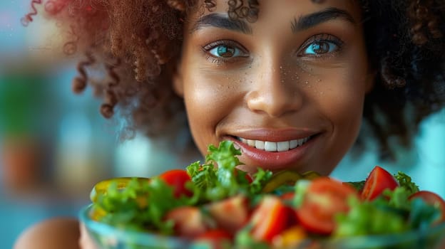 Smiling African American Woman with Fresh Salad