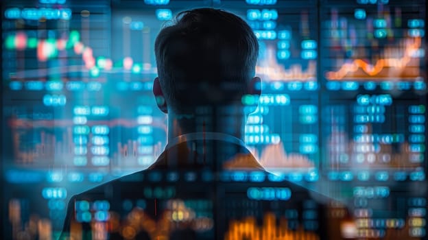 Businessman Analyzing Forex Chart on Virtual Screen