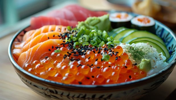 Fresh Sashimi Bowl with Salmon Tuna Avocado and Roe