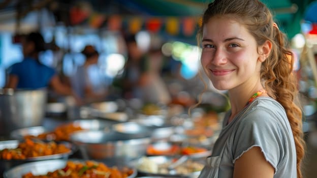 Young Asian woman exploring vibrant local food market
