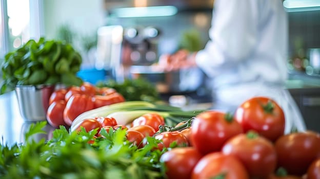 Woman preparing fresh vegetables in modern kitchen