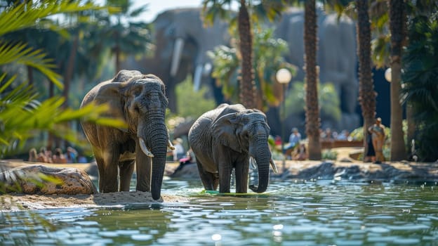 Elephants Bathing in Zoo