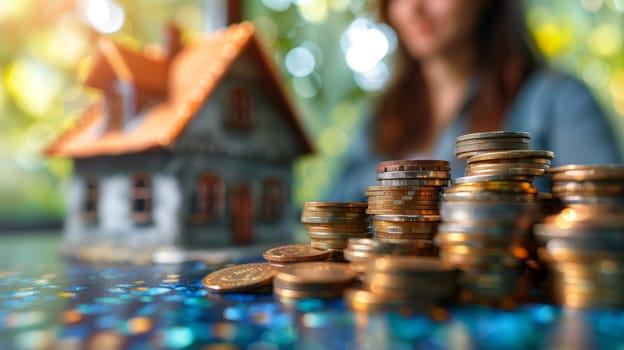 Real Estate Investment Concept with House Model and Coins