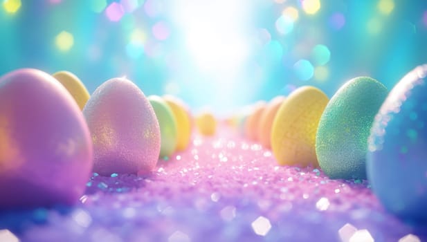 Colorful Easter Eggs on Sparkling Surface