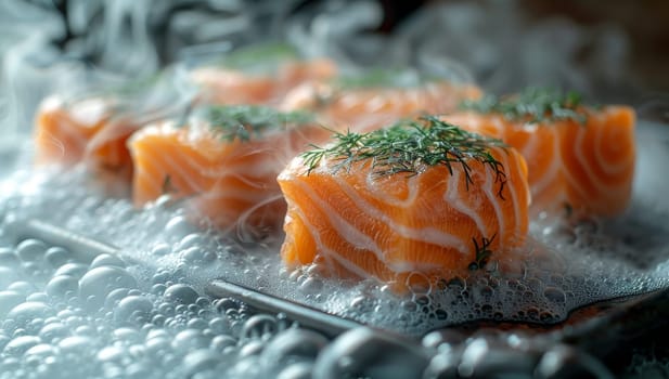 Succulent Salmon Fillets Adorned with Fresh Dill