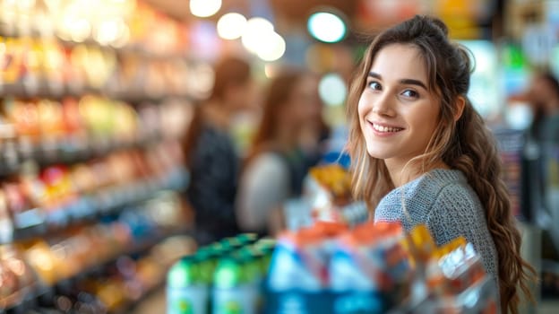 Young woman shopping in grocery store