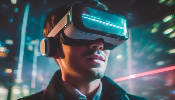 A person is lost in a digital world, their face obscured by the sleek goggles, as they explore the endless possibilities of virtual clothing