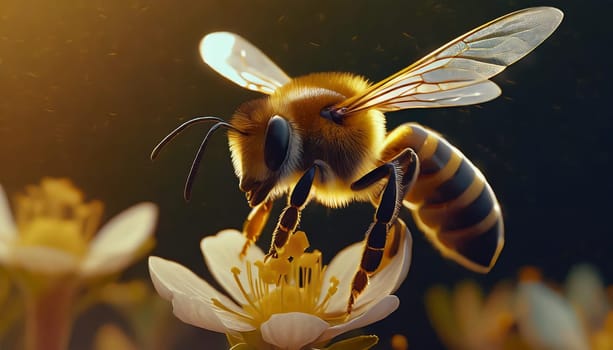 a stunning bee is flying, isolated on transparent background, macro, incredible pollinator