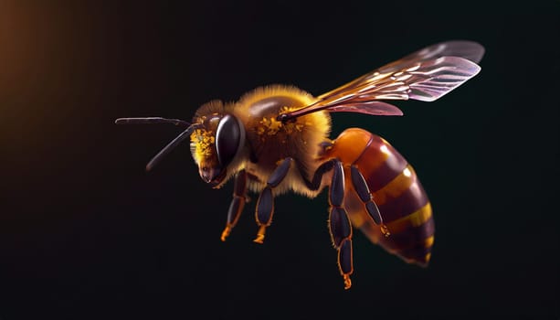 a stunning bee is flying, isolated on transparent background, macro, incredible pollinator