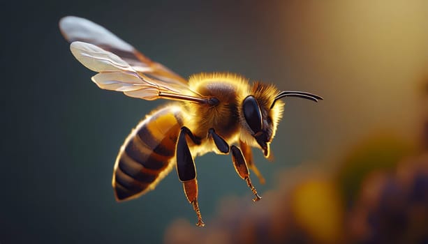 a stunning bee is flying, isolated on transparent background, macro, incredible pollinator