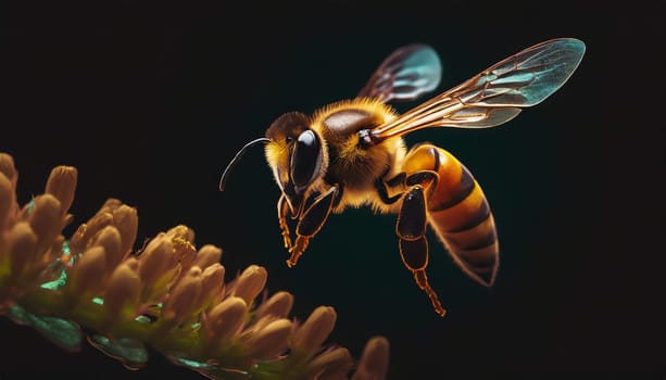 a stunning bee is flying, isolated on transparent background, macro, incredible pollinator