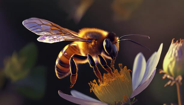 a stunning bee is flying, isolated on transparent background, macro, incredible pollinator