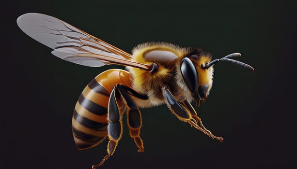 a stunning bee is flying, isolated on transparent background, macro, incredible pollinator